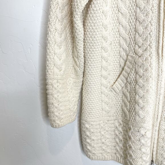 The Woollen Market Ireland Womens Medium Wool Long Zip Hooded Sweater Cream - Picture 4 of 7